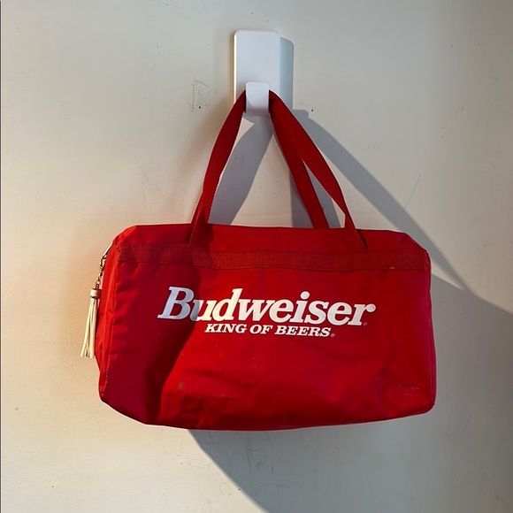 Vintage Budweiser Red Nylon Duffel Bag with Tassle - Picture 1 of 6